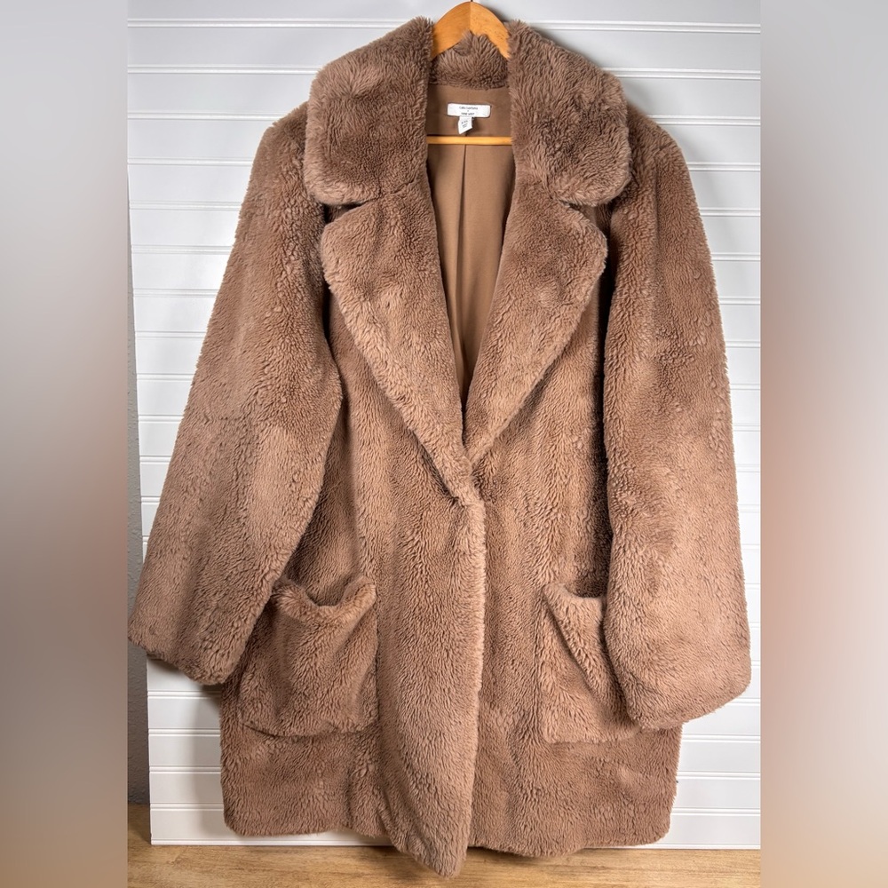 Nine West x Cara Santana Camel Faux Fur Coat Teddy Jacket Size XXL Plus Size